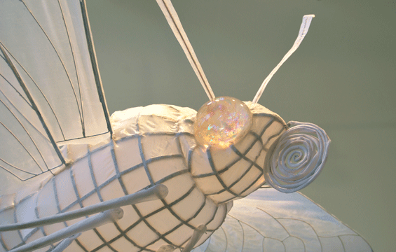 Erika Wanenmacher 'Moth' (detail), 2010 poplar, silk, steel, cast epoxy & acrylic 21 x 72 x 14 inches