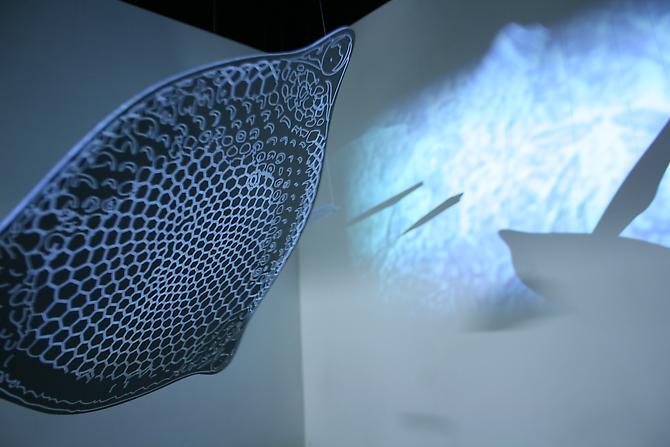 Exponential (detail), 2011
CNC engraved mirrored plexiglass, 4-channel video projection and surround sound
dimensions variable