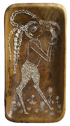 Four braids and a squirrel, 2011
Bones (found in owl pellets) in wooden tray
24 x 12 inches