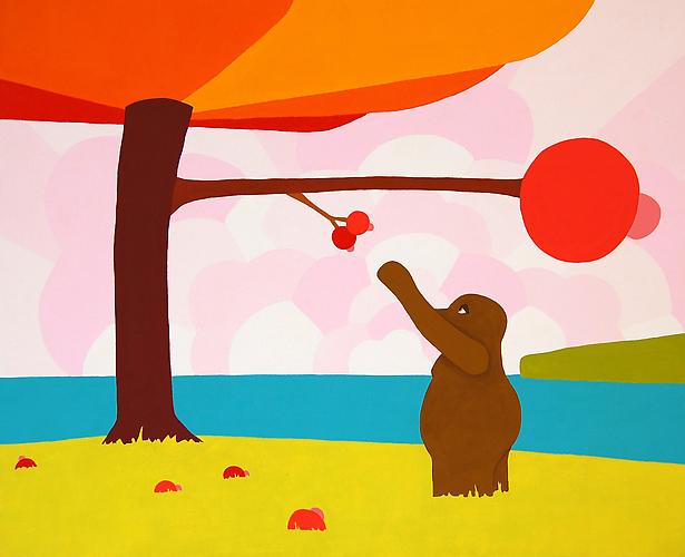 Fruit Tree, 2007, Paper on panel, gouache, pencil, 13 x 16 inches