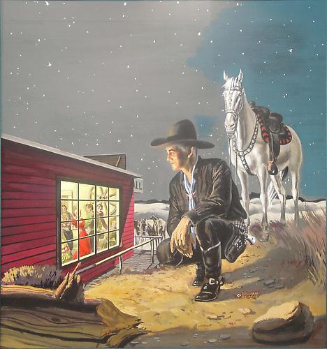 William George
William Boyd - Hopalong Cassidy (and the Square Dance Holdup), 1950
Gouache on board; Signed on recto
Album cover and book reader illustration for William Boyd; 21 x 21 inches
