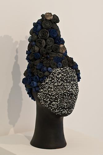 What's Her Face Series, "Beaded Head", 2012
Terracotta, porcelain, india ink, glass beads and epoxy
20.25 x 8 x 8.25 inches