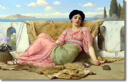 Godward, John William, 1861-1922
The Quiet Pet,  
Oil on canvas
20/ x 30/ inches