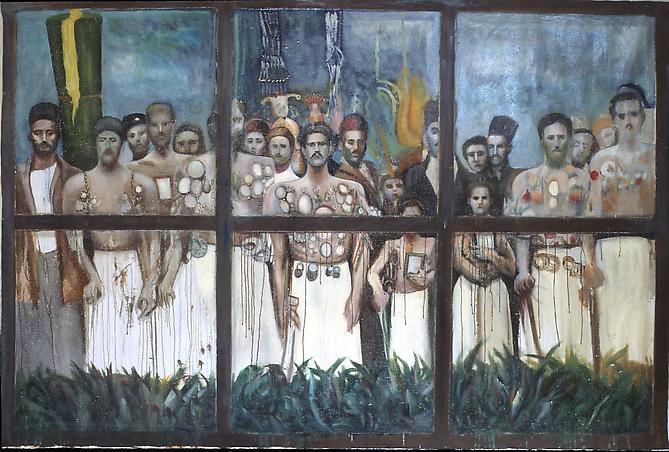 Ghasem Hajizadeh
Nostalgia, 1993 
mixed media on canvas
 79 x 118 in / 200 x 300 cm