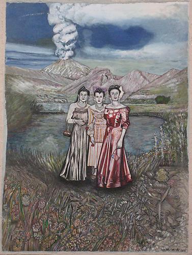 3 Amis Devant le Volcan  2006
Mixed media on paper
31.8 x  23.6  in / 81 x 60 cm