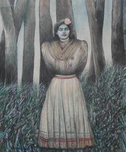 La Dernière Princesse  1990
Mixed media on paper
15 x 14.6 in / 38 x 37 cm