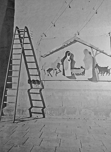 Dennis Hopper 
Untitled (ladder), c, 1988-1989
 Silkscreen (silver) based on the photograph taken c. 1961-1965
Sheet: 58 x 40.5 inches;  Framed: 61 x 43.2 inches