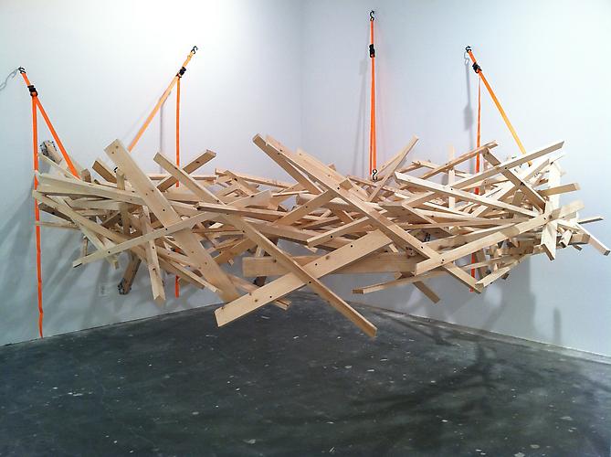 Don Edler
 Sagan's Nest , 2012
Pine, drywall screws, ratchet straps and eyehooks
12 x 12 x 10 feet