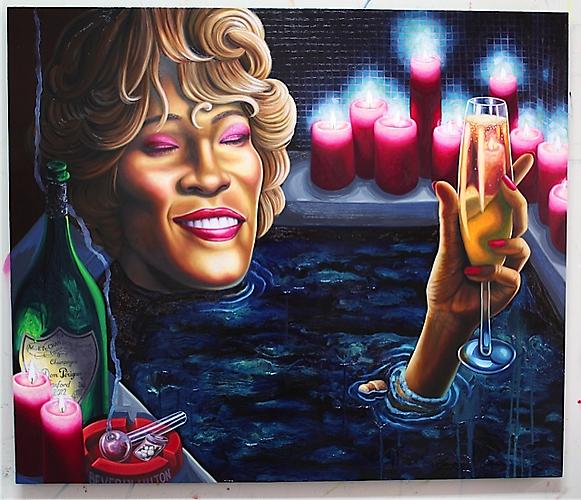 Tom Sanford
 Whitney Houston 
Oil on wood
40 x 48 inches