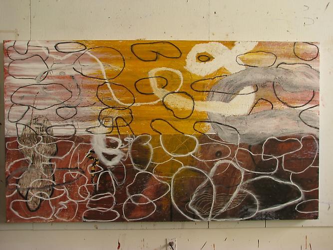  Untitled , 2011
Mixed wax, acrylic, ground rubber, oil stick
4 x 7 feet