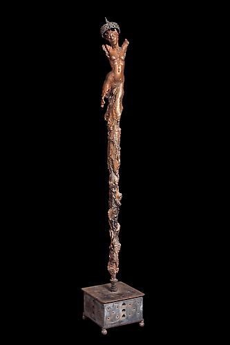 SARA II, 2011
Polychromed terracotta, hydrocal, white metal and steel on an aluminum base
77 x 12 x 12 inches