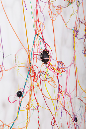  Loop , 2010, detail, speakers, wire, electronics, electronis, 8-channel soundtrack, 168 x 10 x 132 inches