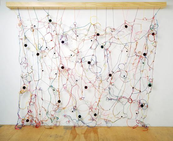  Loop , 2010, installation view, Josée Bienvenu Gallery, speakers, wire, electronics, electronis, 8-channel soundtrack, 168 x 10 x 132 inches