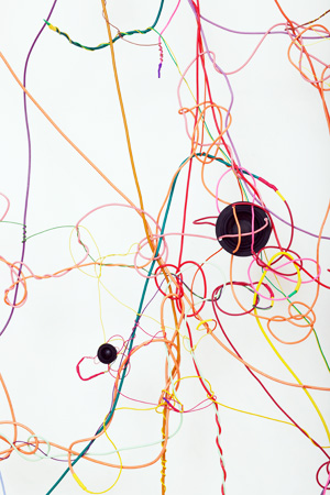  Loop , 2010, detail, speakers, wire, electronics, electronis, 8-channel soundtrack, 168 x 10 x 132 inches