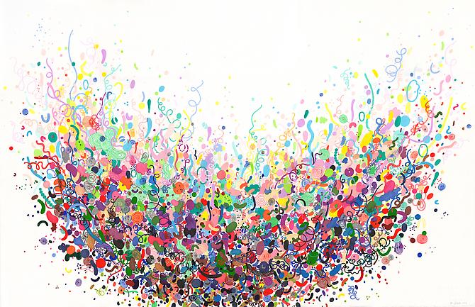 Gravitational Pull, 2012
Acrylic paint & felt-tip pen on paper
26 x 40 in