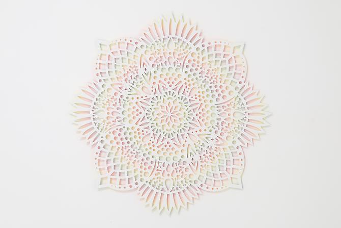 Prismatic Radiation, 2012
Wood, acrylic paint
47 x 47 x 1 in