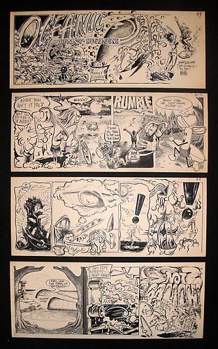 Jim Evans, Robert Williams, Glenn Chase & Ed Newton
Comic Jam (four panels), c. 1967
Ink on board; Signed in ink on recto on first panel
Comic illustration for Tuesday’s Child; Image: 4.75 x 11.5 inches; each