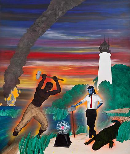 John Henry and Charun at the St. Marks Lighthouse, 2011
acrylic and enamel on panel
35 x 42 inches