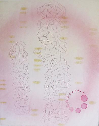 "Jung's Guardian", 2010
Aquatint and etching on hand toned gampi, chine colle
18 1/2 x 15 1/4 inches