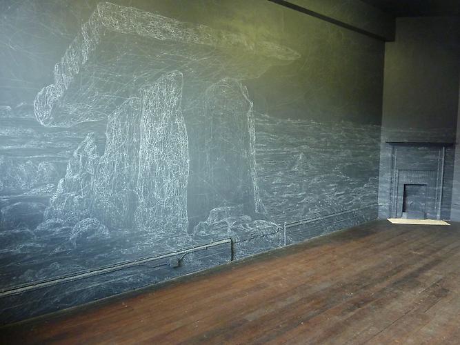Kysa Johnson, Dublin Contemporary 2011- Terrible Beauty-Art Crisis, Change of the Office of Non-Compliance
Blow Up 160 - Subatomic Decay Patterns: Picture of The Village of the Future
Chalk and Chinese White on Blackboard Paint on Wall
Full Room Installations, Dimensions Variable