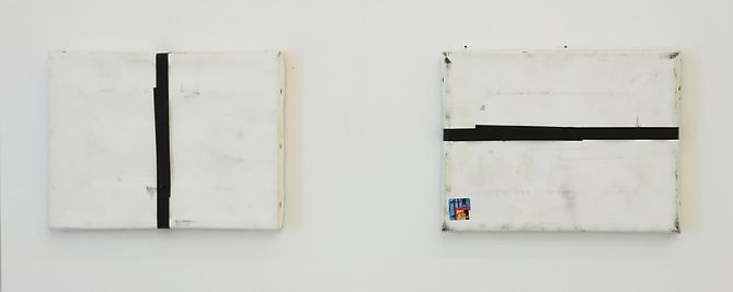Karin Sander
Mailed Painting, Left: Reykjavik-NY, Right: Berlin-Tokyo-LA-NY, 2007
diptych, each 7.09 x 9.45 inches
white primed canvas