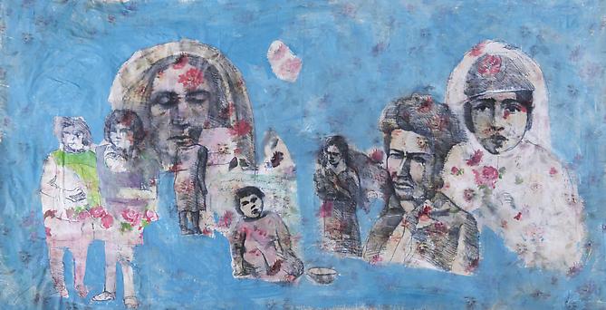 Untitled 2011
Mixed media on fabric
53 x 106 in / 134.6 x 106 cm