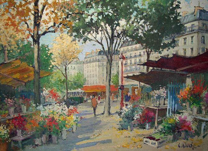 The Flower Market, Paris
Oil on canvas, 28 x 36 inches (36 ½ x 44 framed)
Signed lower right : C. Kluge
Price upon request
