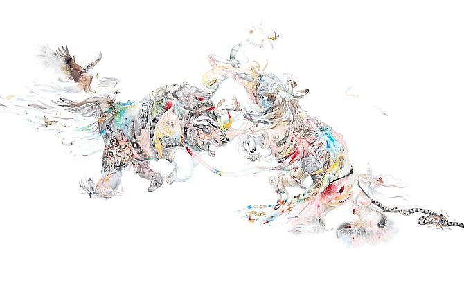 Laura Ball, Battle (2011)
Watercolor, Graphite On Paper 
32h x 52w in (81.28h x 132.08w cm)