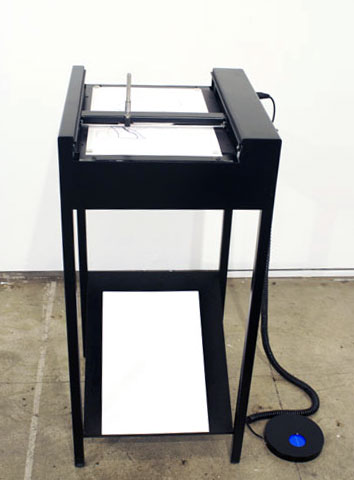 Rafael Lozano-Hemmer, 2009, Seismoscope 8: Baruch Spinoza, Dutch (1632-1677) 
XY Plotter, Podium (contains all the computers and electronics to run the work), drawing
XY Plotter: 16.1 x 17.7 x 6.7 inches; Podium 45.2 x 16.1 x 17.7 inches; Drawing 11 x 17 inches