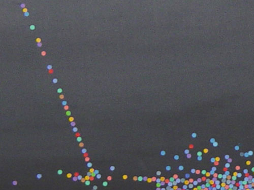  Dot Painting Bilateral , 2004, oil on linen, 12 x 30 inches, (detail)