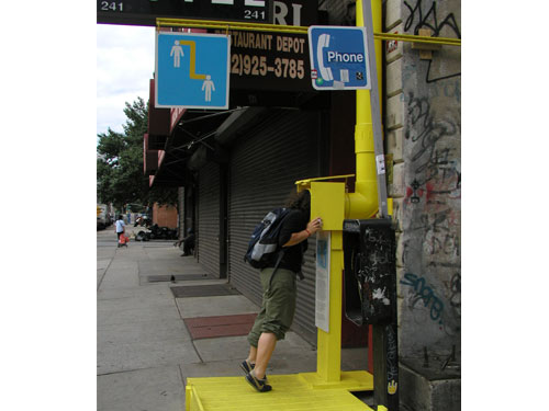 Can You Hear Me? , 2004, site-specific installation, The Sunshine Hotel, New York, NY, PVC pipe, mirror, wood, existing architecture and public phone, metal sign, participants, 39 x 10 x 15 feet
commission, The New Museum, New York, NY