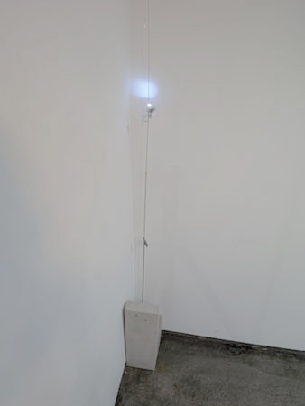  Corner Moon , 2007, cement, steel wire, LED, mirror, wire, clock movement