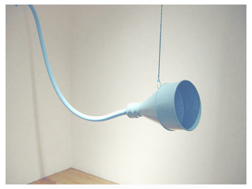  How Deep Is Your , 2003, site-specific installation with sound, P.S. 1 Museum, Queens, NY, plastic and PVC tubing, recorded soundtrack and CD player, funnel, mirror, LED lights, existing architecture
