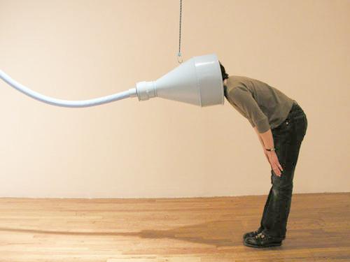  How Deep Is Your , 2003, site-specific installation with sound, P.S. 1 Museum, Queens, NY, plastic and PVC tubing, recorded soundtrack and CD player, funnel, mirror, LED lights, existing architecture