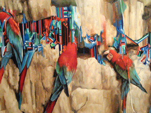  Macaws (detail) , 2006, oil on linen, 50 x 70 inches