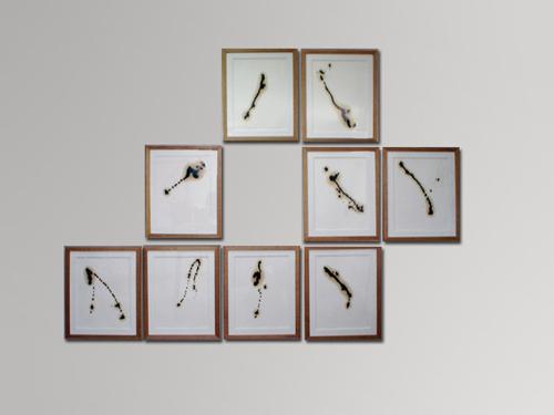  Untitled , 2008, cotton paper and motor oil, 9 panels, 20 x 16 inches each