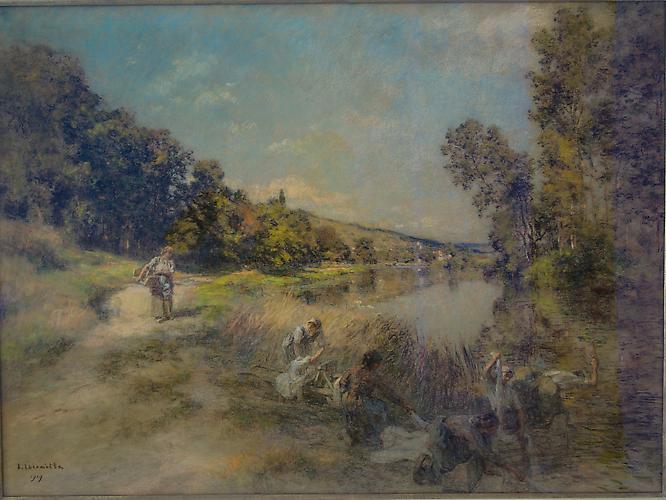 Lavandieres, Bord de Marne, 1919
Pastel on paper, 26 x 35 1/2 inches 
Signed and dated lower left: L. Lhermitte 1919 
Price upon request