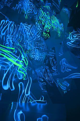 Sharon Louden, Blue Willow (Detail) (2006)
Mylar, acrylic luminous paint, wire, monofilament and glue
Dimensions Variable