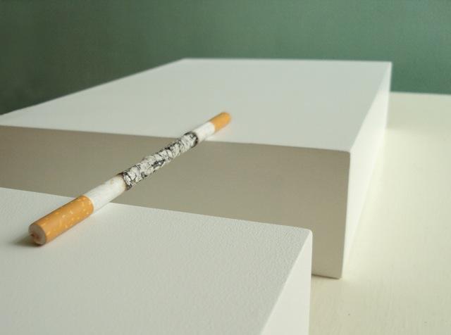  Bridge , 2012, oil on clay, 2 wood shelves, 10 x 13 x 3 inches