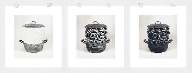  Formalizing their concept: Marcel Broodthaers' "Casserole and Closed Mussels", 1964 , 2012, graphite and oil on paper, Triptych: 15.5 x 14.4 inches each