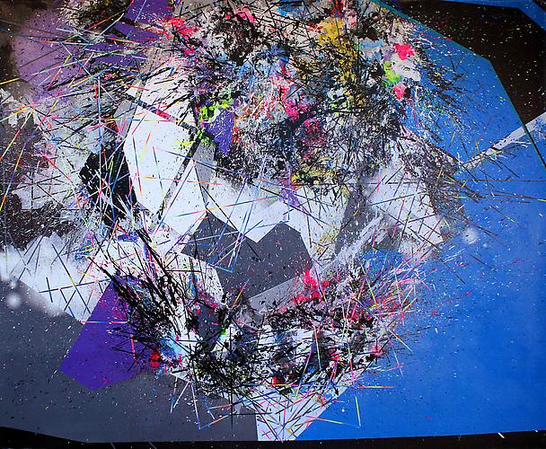 Head Rush, 2011
acrylic, latex, ink, silk screen, spray paint, and resin on canvas
59 x 71.75 inches