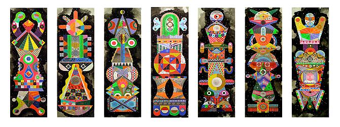Titans 1-7, 2011
mixed media on paper
40 x 13 inches
