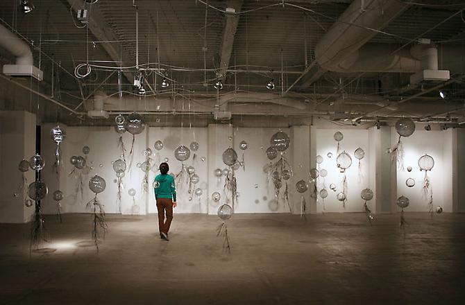 Macrospores, 2010
ink, mylar, vinyl and acrylic capsules
dimensions variable