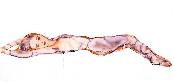 Reclining Purple Figure (2012)
Watercolor On Paper
43h x 91w in (114.3h x 198.12w cm)