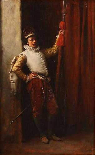 SOLD
The Halberdier
Oil on panel, 10 ¼ x 6 ¾ inches 
Signed and dated lower left: E Meissonier 1851