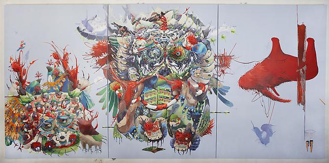  One , 2011
Acrylic on canvas & cut out paper
72 x 144 inches