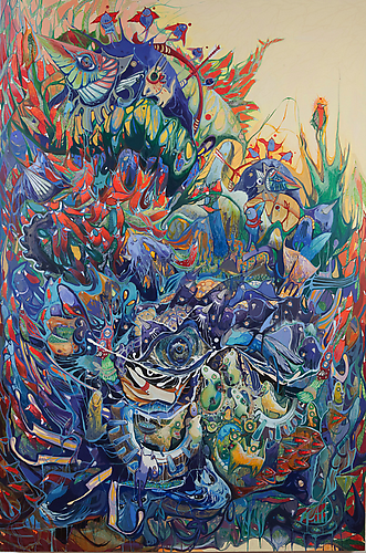  Evaporation , 2009
acrylic on canvas, cut-out paper
48 x 72 inches