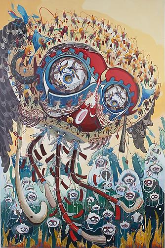  Flocking , 2009
acrylic on canvas, cut-out paper
48 x 72 inches