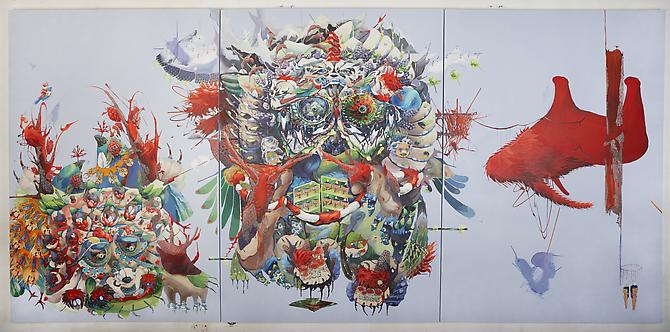  One,  20011
acrylic on canvas, cut-out paper
144 x 72 inches
