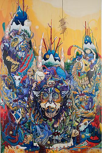  Swarm , 2009
acrylic on canvas, cut-out paper
48 x 72 inches